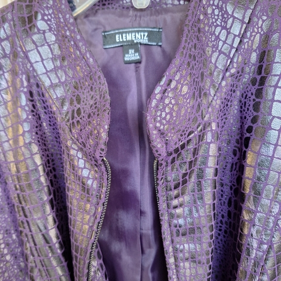 Plus Sz3X Purple Elemenz Jacket Faux Croc Zip Front/Pockets Brand New With Tags - Picture 2 of 10